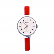 SKMEI Leather Quartz Waterproof Watch For Women 1184 HNM-52 Silver & Red