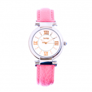 SKMEI Leather Quartz Waterproof Watch For Women 9075 HNM-60 Pink & Silver