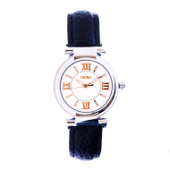 SKMEI Leather Quartz Waterproof Watch For Women 9075 HNM-59 Black & Silver