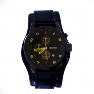 SKMEI Quartz Leather Watch Waterproof For Men 9165 HNM-28 Black & Yellow