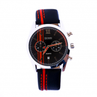 SKMEI Quartz Leather Watch Waterproof For Men 9148 HNM-07 Red & Black