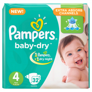 Pampers 32 Pcs Jumbo Pack Baby Dry Diapers Size 4 Large 9-18 kg