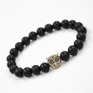 Owl Head Beads Bracelet for Men Black & Silver