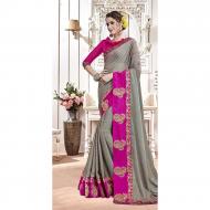 Dream Girl Semi Stitched Saree For Women Vol 2 1006 Grey & Pink