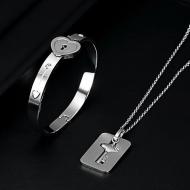 Love Heart Lock Bracelet For Couples Silver