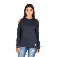 Custom Wear Open Sholder Cut Off T-Shirt For Women Navy Blue
