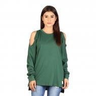 Custom Wear Open Sholder Cut Off T-Shirt For Women Green
