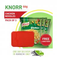 Pack of 3 Knorr Chicken Noodles 66 gm with Free Lunch Box