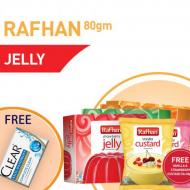 Buy Pack of 4 Rafhan Jelly 80 gm Get Rafhan Custard 50 gm, Custard 30 gm & Clear Sachets