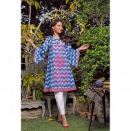 Oaks Unstitched Blue Lawn Printed Kurti With Emb-01